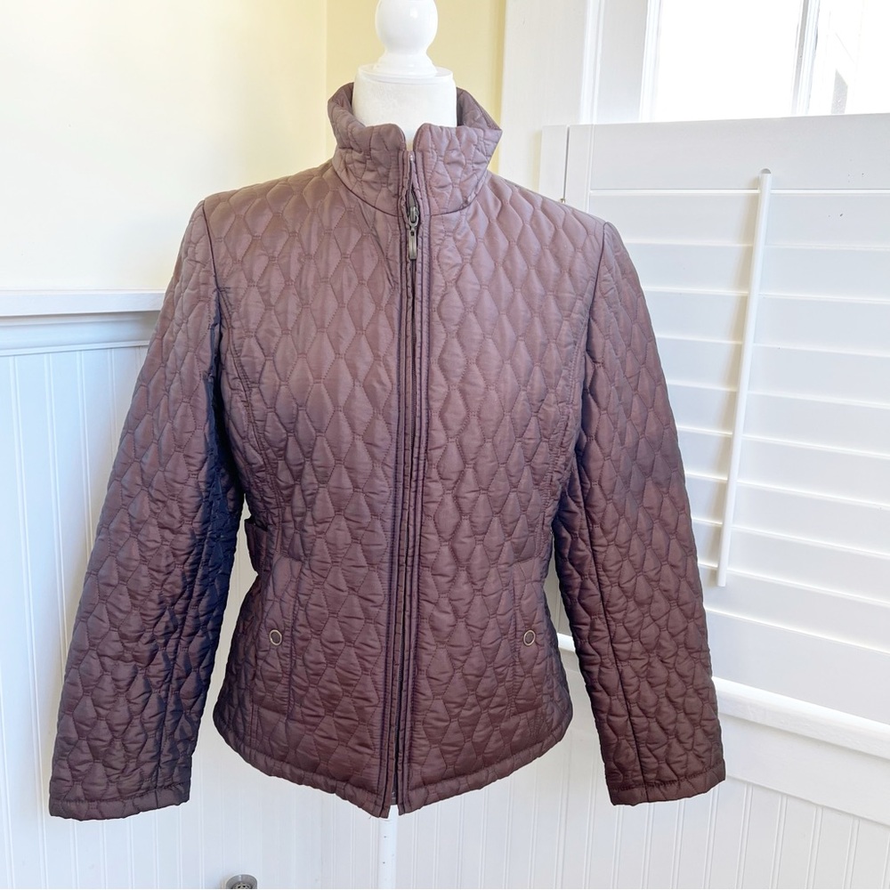 Gallery Petite Brown Diamond Quilted Full Zip Jacket Women’s Size Medium Petite